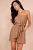Corinne Camel Linen Look Belted Playsuit sold by Va Va Voom