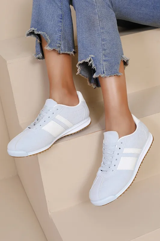 Orianna Light Blue Suedette Trainers sold by Va Va Voom