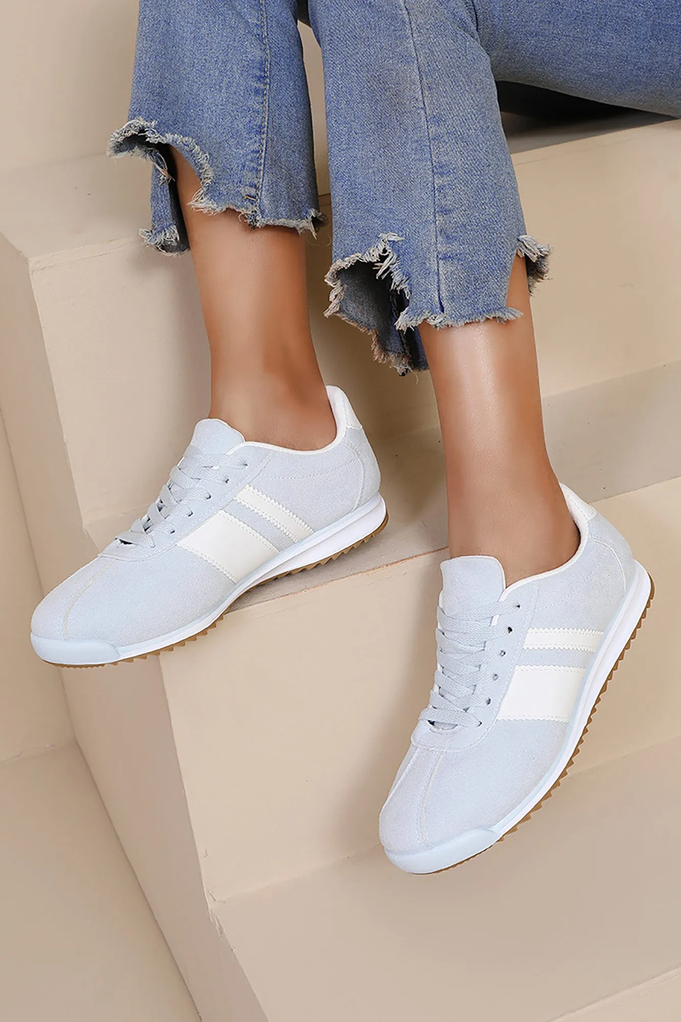 Orianna Light Blue Suedette Trainers sold by Va Va Voom