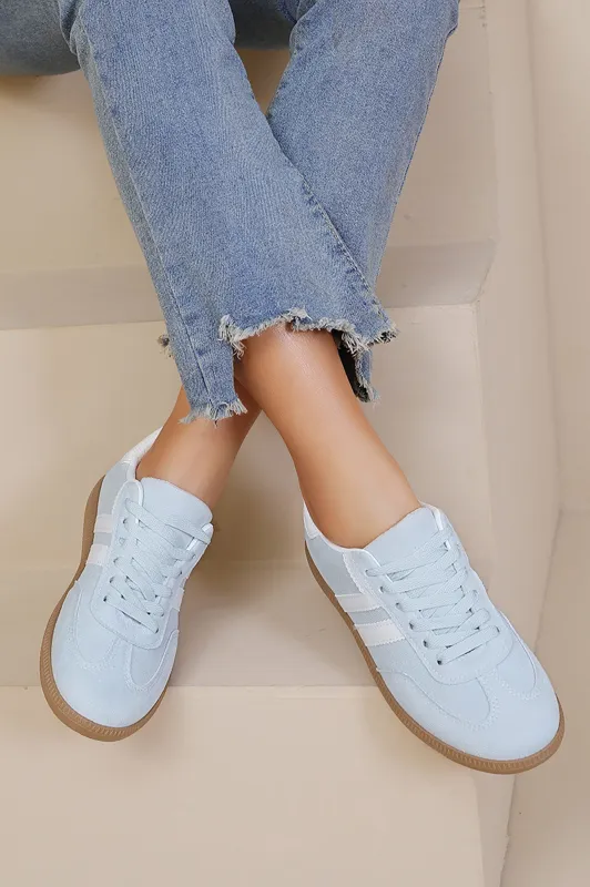 Alaina Light Blue Suedette Trainers sold by Va Va Voom