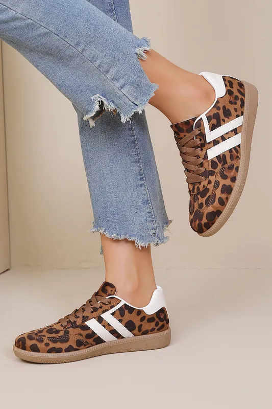 Alaina Leopard Suedette Trainers sold by Va Va Voom