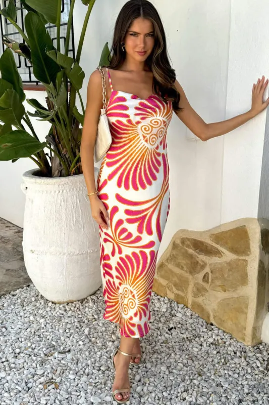 AX Paris Ester Pink Satin Printed Cami Dress sold by Va Va Voom