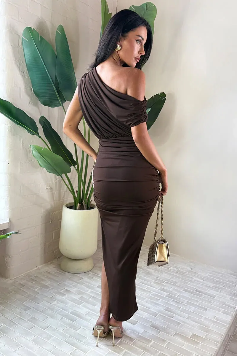 AX Paris Michelle Chocolate Off Shoulder Midi Dress sold by Va Va Voom product image thumbnail 2