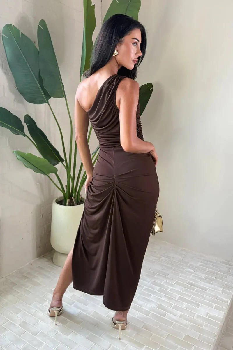 Audrey Chocolate One Shoulder Dress sold by Va Va Voom product image thumbnail 2