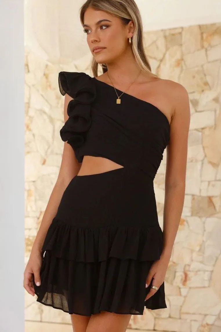 Vanessa Black Cut Out Frill Dress sold by Vavavoom