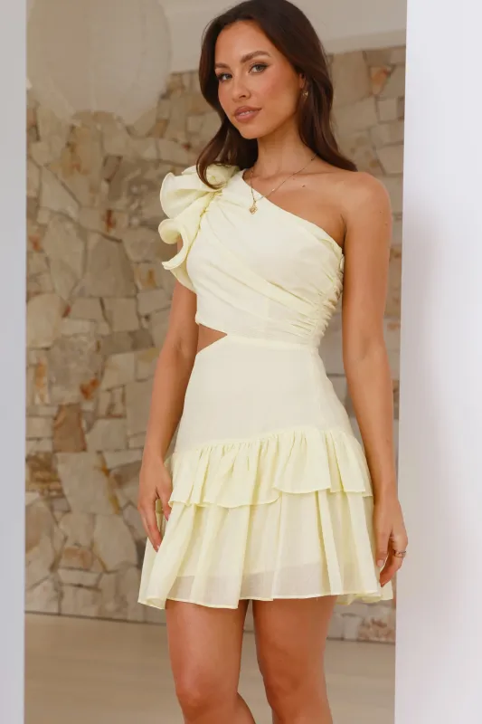 Vanessa Lemon Cut Out Frill Dress sold by Va Va Voom