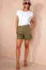 Beverly Khaki Linen Highwaist Shorts sold by Va Va Voom