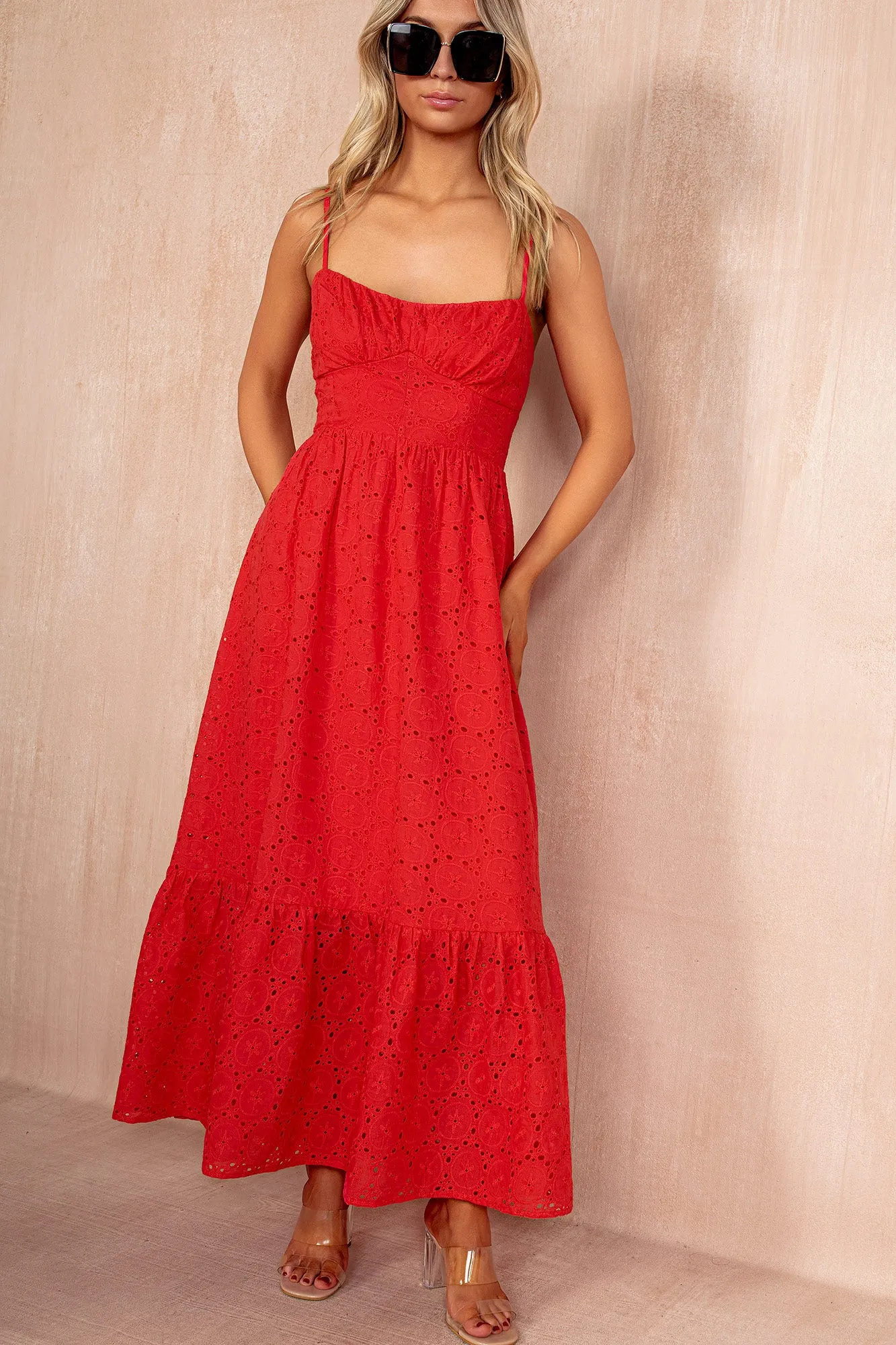 Kayla Red Cotton Embroidered Cami Dress sold by Va Va Voom product image thumbnail 4