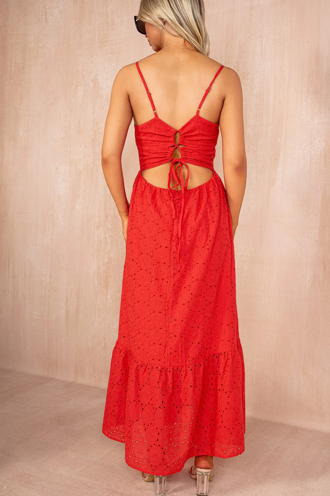 Kayla Red Cotton Embroidered Cami Dress sold by Va Va Voom product image thumbnail 2