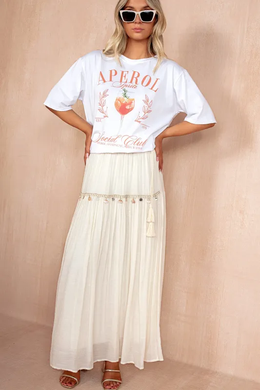 Eleanor Cream Shell Embellished Boho Skirt sold by Va Va Voom