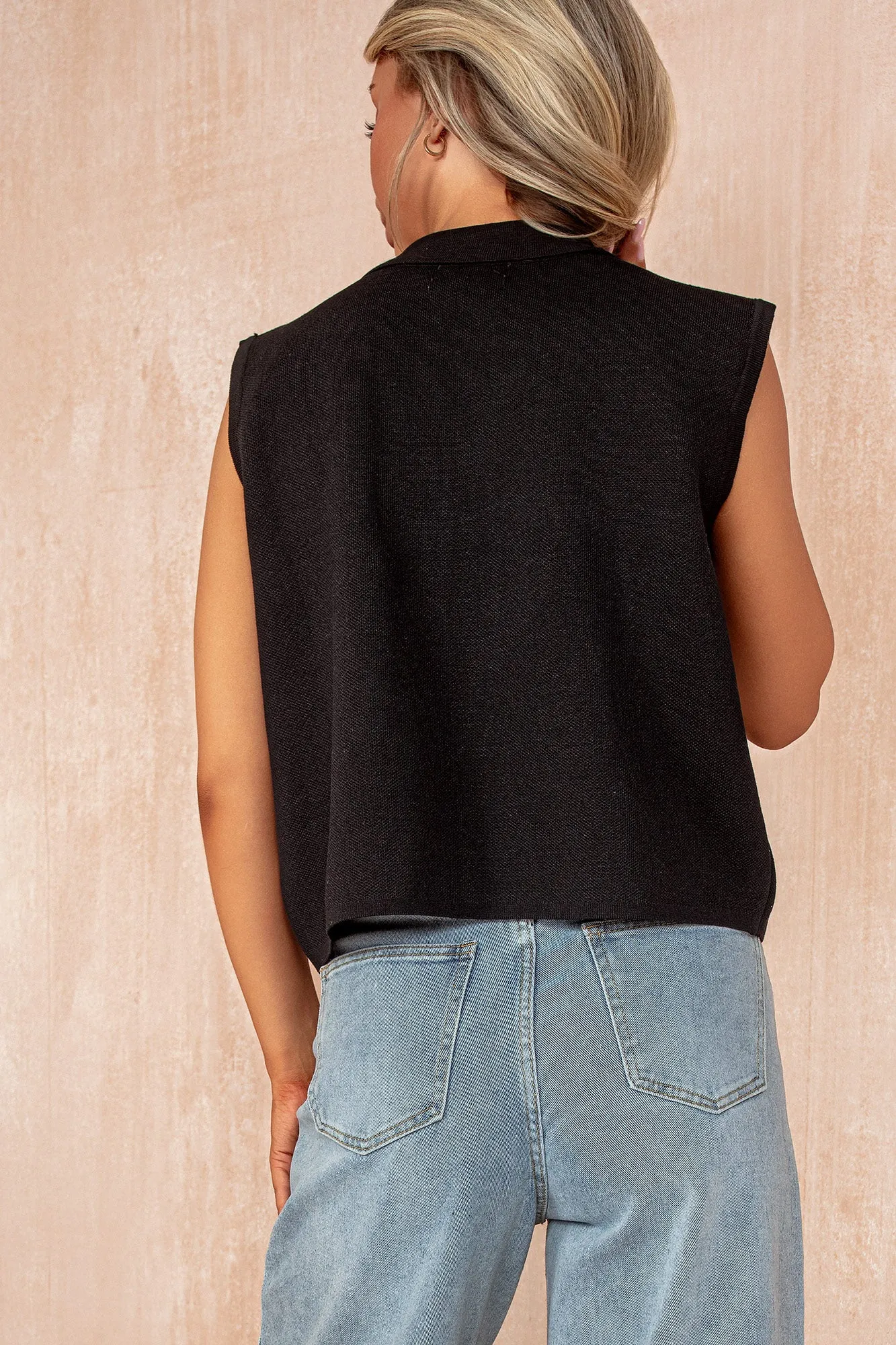 Francesca Black Knit Sleeveless Collar Top sold by Va Va Voom product image thumbnail 2