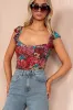 Celine Chocolate Printed Frill Sleeve Bodysuit sold by Va Va Voom