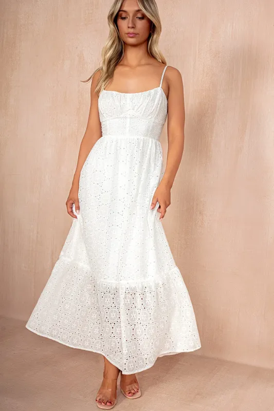 Kayla White Cotton Embroidered Cami Dress sold by Va Va Voom