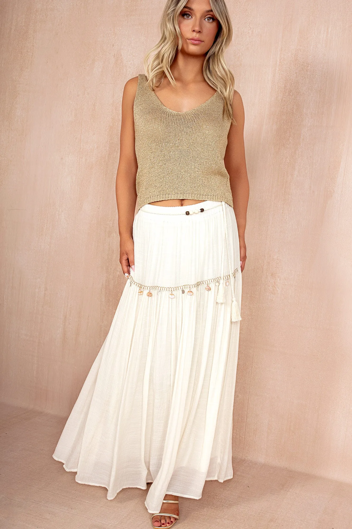 Eleanor White Shell Embellished Boho Skirt sold by Va Va Voom product image thumbnail 4