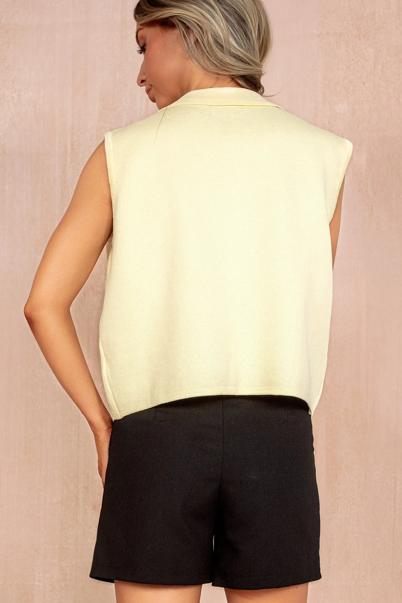 Francesca Yellow Knit Sleeveless Collar Top sold by Va Va Voom product image thumbnail 2