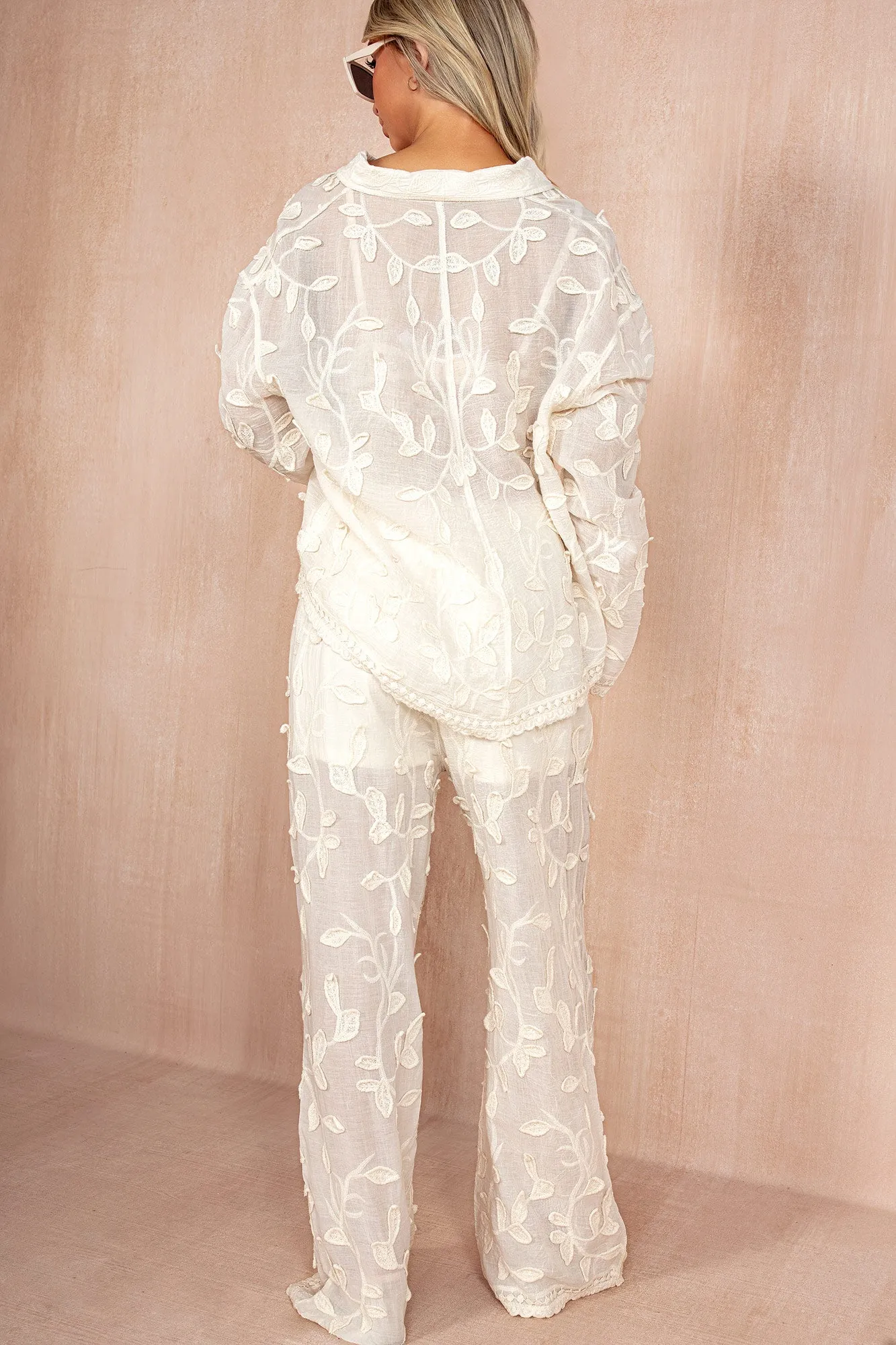 Miriam Cream Cotton Embroidered Shirt sold by Va Va Voom product image thumbnail 2