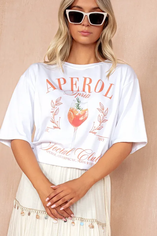 Ruby White Cotton Aperol Spritz T Shirt sold by Va Va Voom