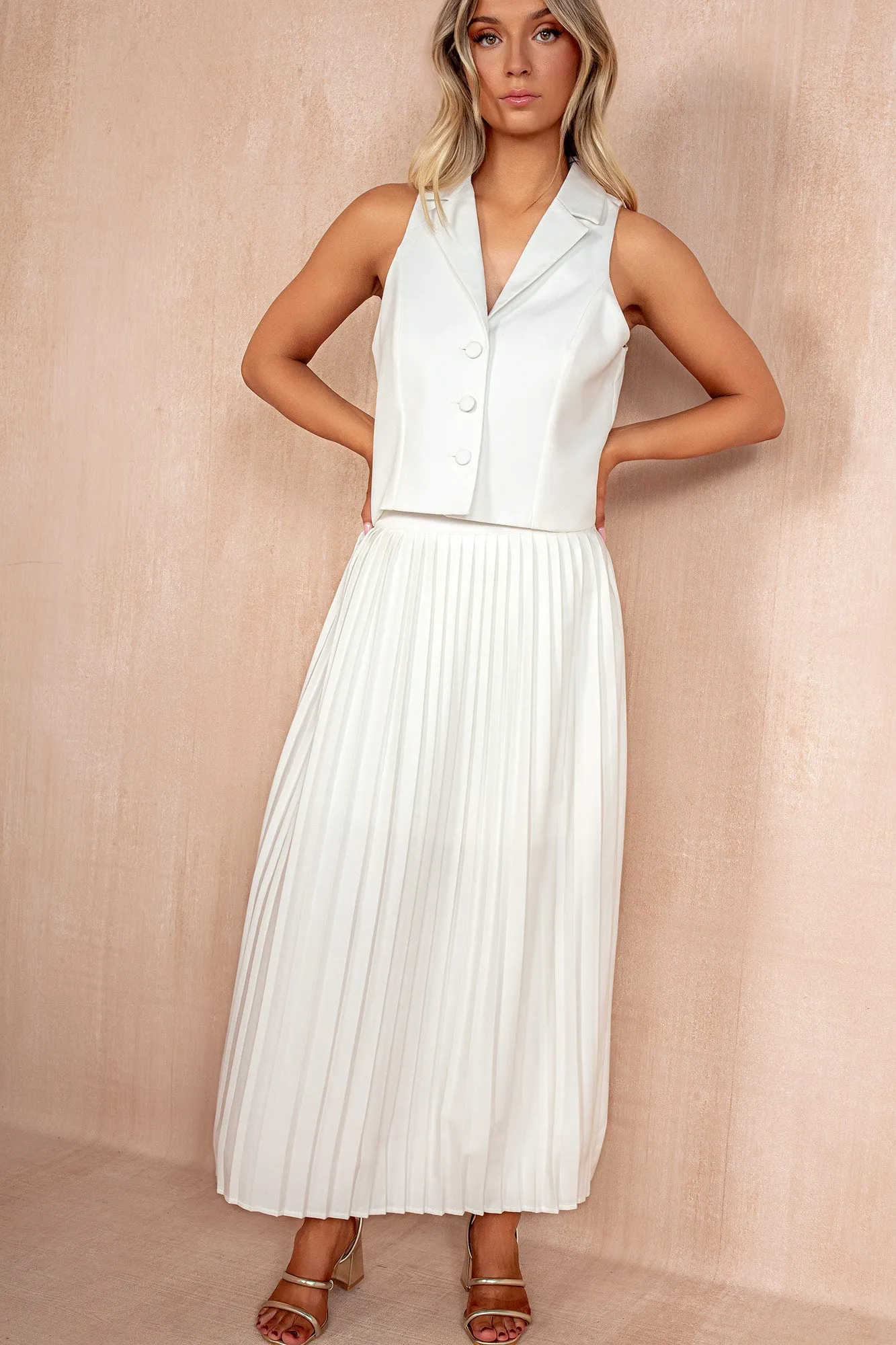 Athena White Pleated Midi Skirt sold by Vavavoom product image thumbnail 3