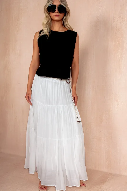 Charlie White Tiered Belted Boho Skirt sold by Va Va Voom