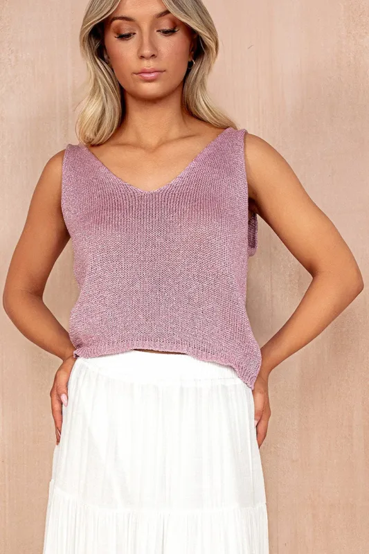 Vienna Pink Knit Shimmer Top sold by Va Va Voom