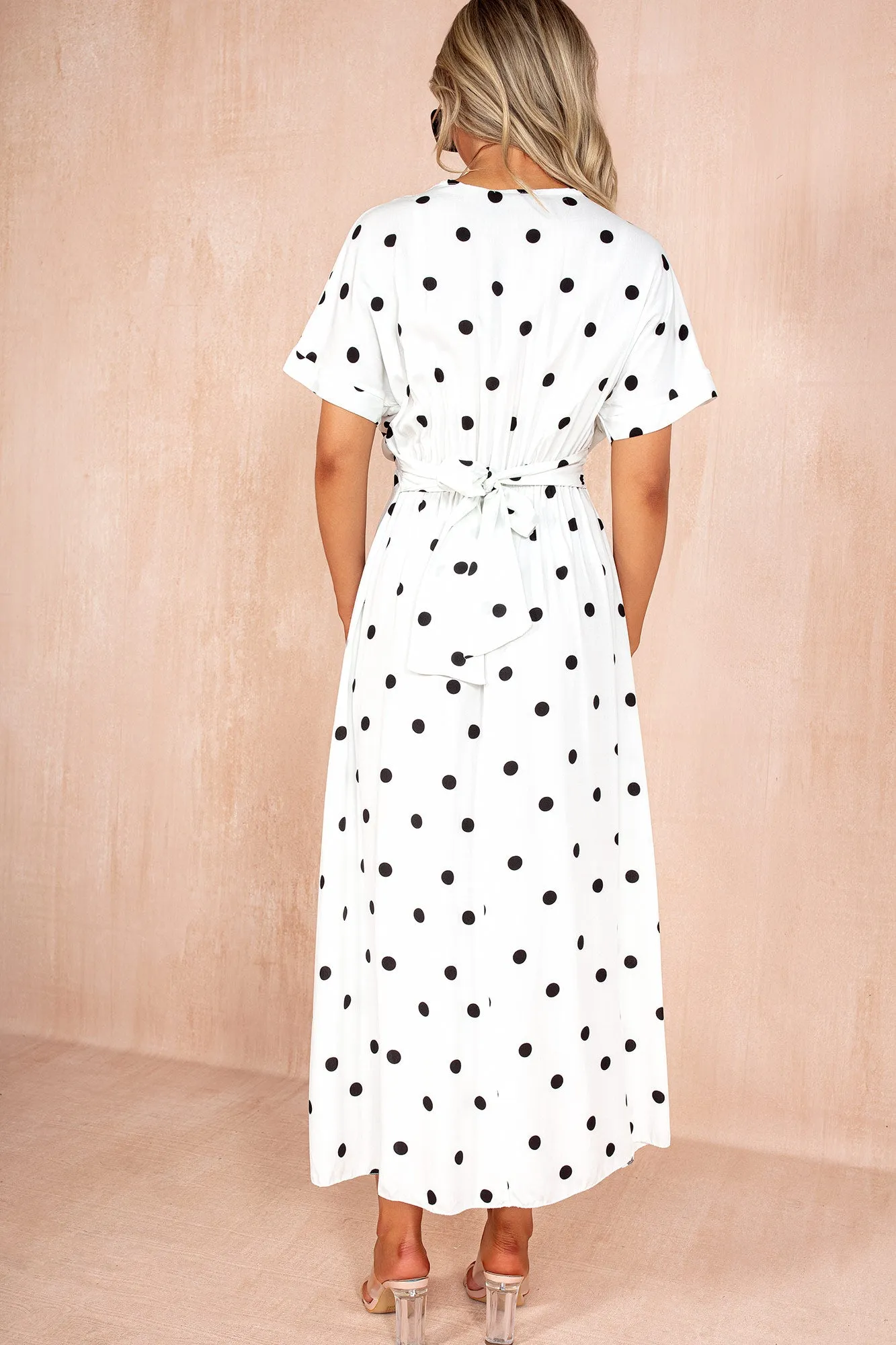 Stephanie White Polka Dot Wrap Midi Dress sold by Va Va Voom product image thumbnail 2