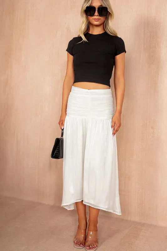 Charlotte Cream Shimmer Midi Skirt sold by Va Va Voom