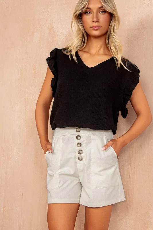 Ophelia Black Cotton Frill Sleeve Top sold by Va Va Voom