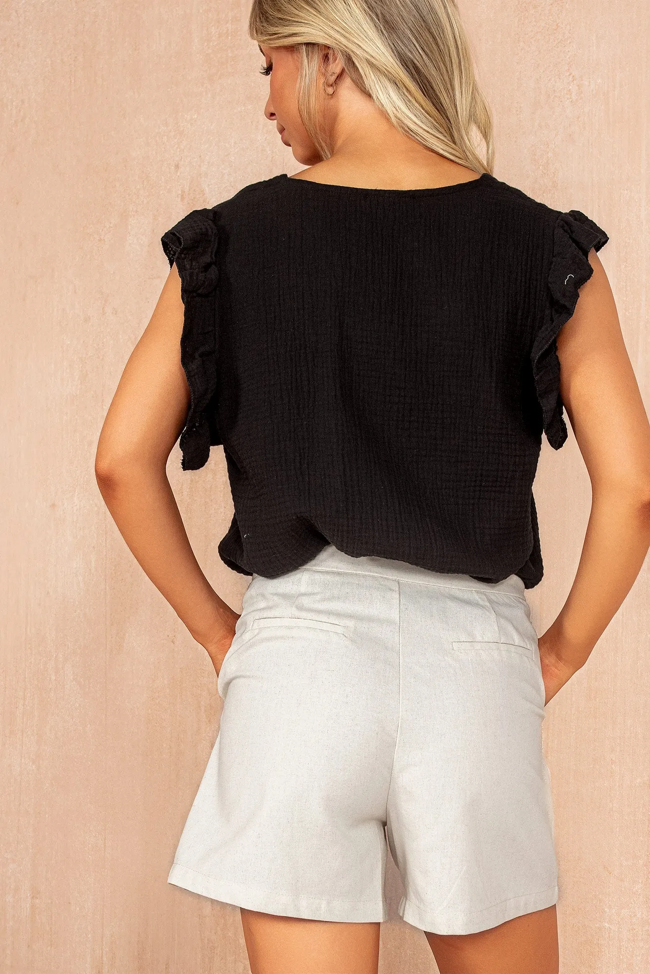 Ophelia Black Cotton Frill Sleeve Top sold by Va Va Voom product image thumbnail 2