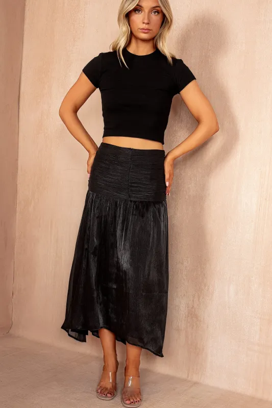 Charlotte Black Shimmer Midi Skirt sold by Va Va Voom
