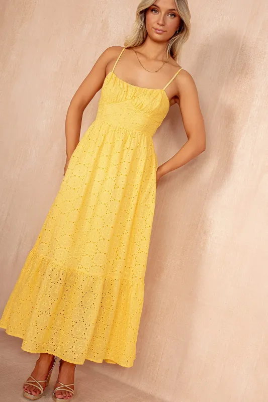 Kayla Yellow Cotton Embroidered Cami Dress sold by Va Va Voom