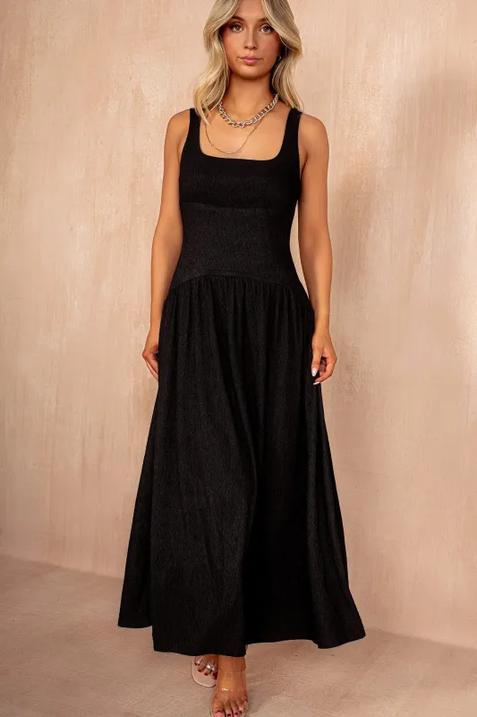 Shirley Black Textured Midi Dress sold by Va Va Voom