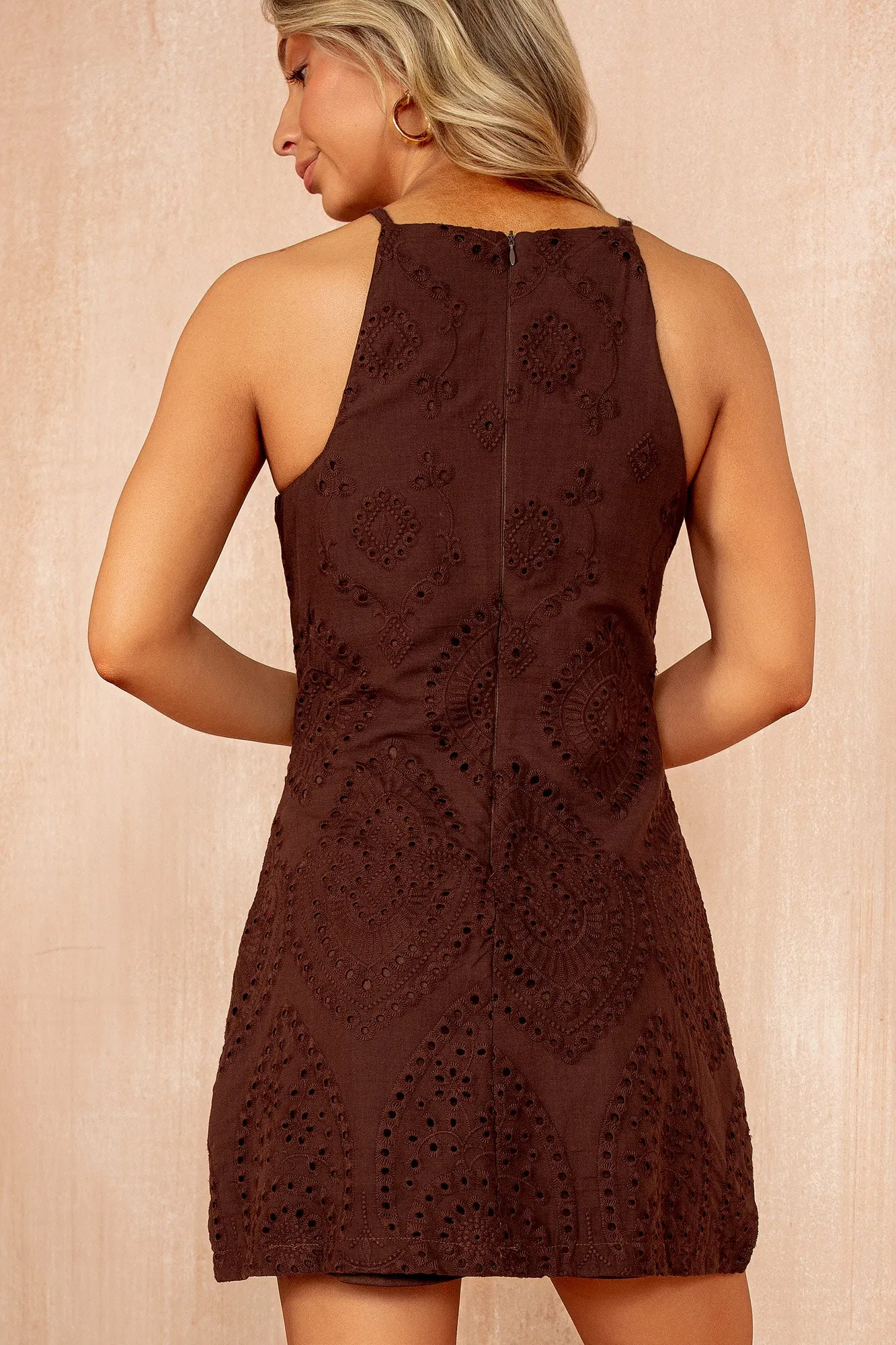 Violet Chocolate Broderie Slip Mini Dress sold by Va Va Voom product image thumbnail 3