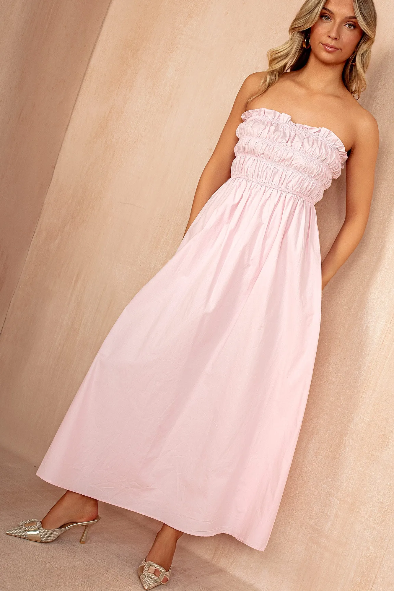 Lauren Pink Cotton Bandeau Midi Dress sold by Va Va Voom product image thumbnail 2