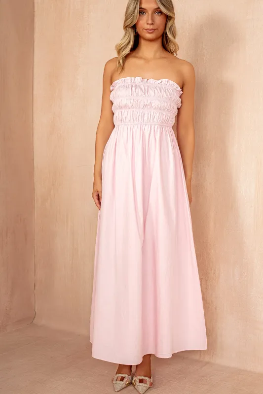 Lauren Pink Cotton Bandeau Midi Dress sold by Va Va Voom