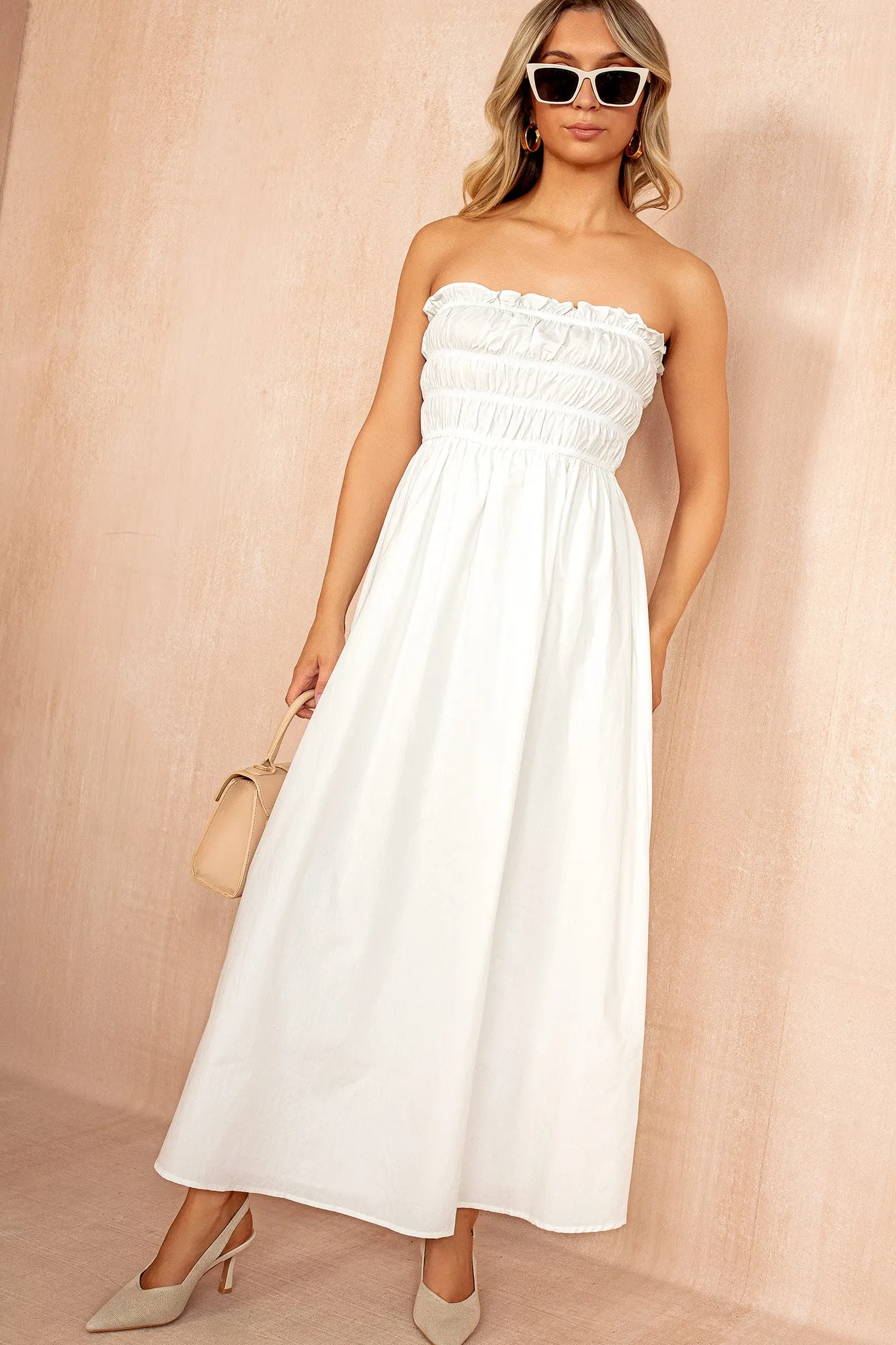 Lauren White Cotton Bandeau Midi Dress sold by Va Va Voom product image thumbnail 2