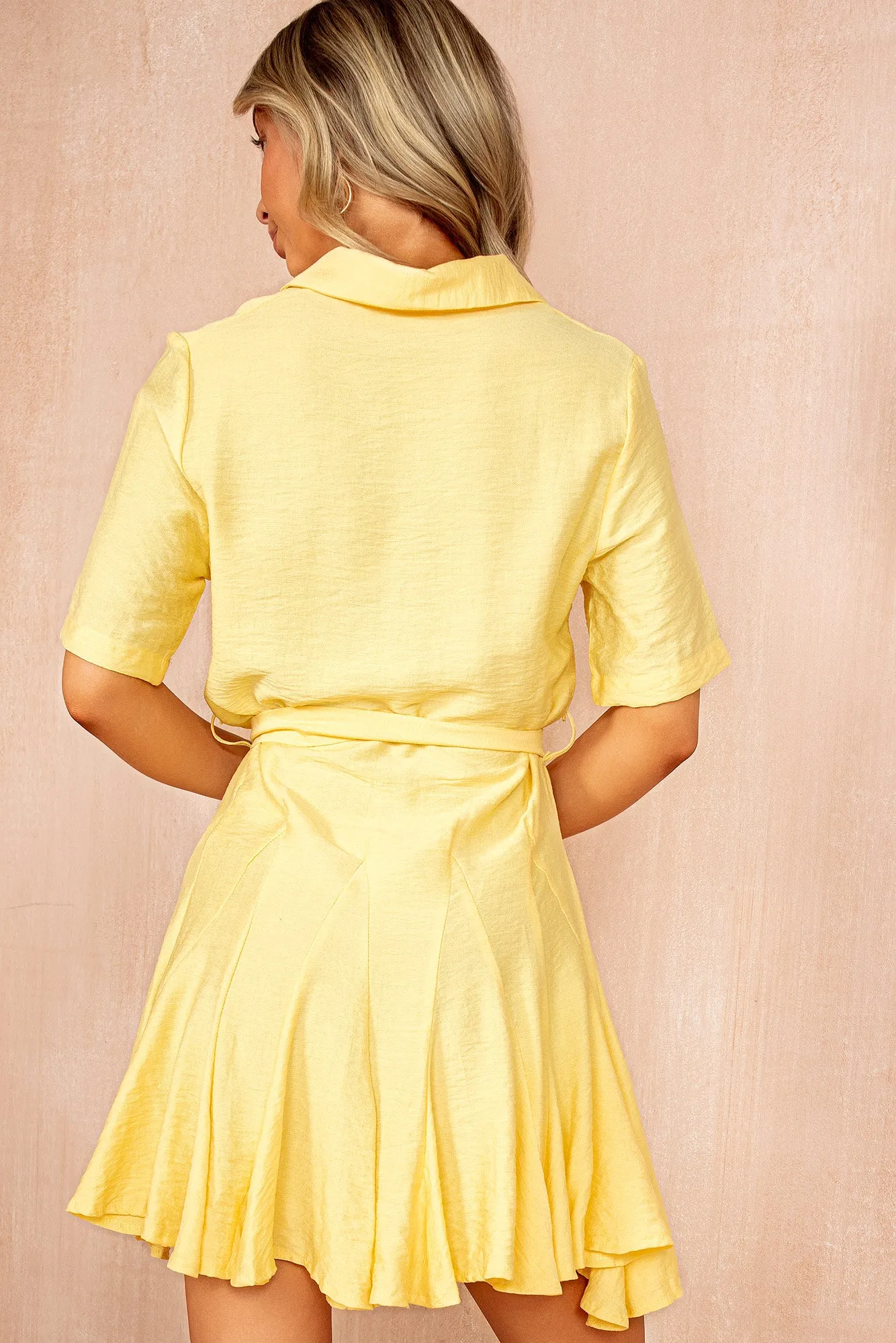 Vivienne Yellow Belted Shirt Dress sold by Va Va Voom product image thumbnail 3