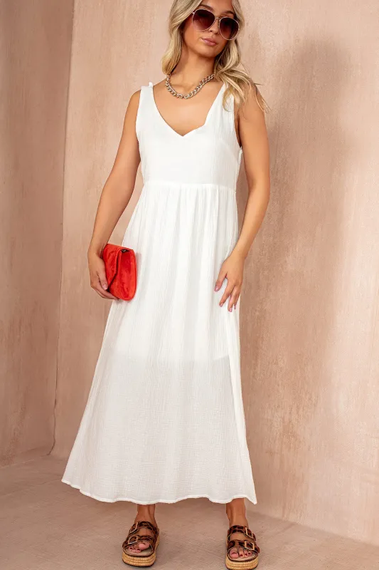 Ingrid White Cotton Midi Dress sold by Va Va Voom
