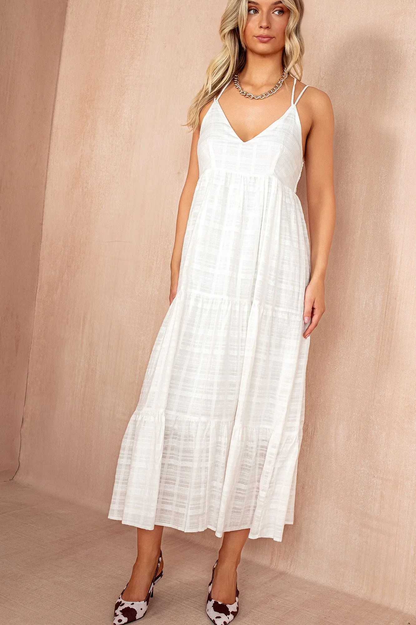 Oksana White Cotton Strappy Midi Dress sold by Va Va Voom product image thumbnail 2