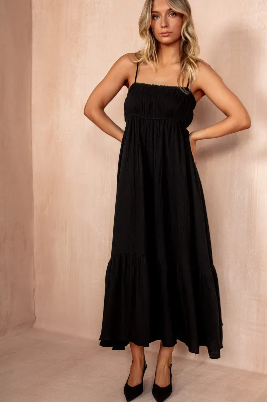 Tessa Black Cotton Cami Midi Dress sold by Va Va Voom