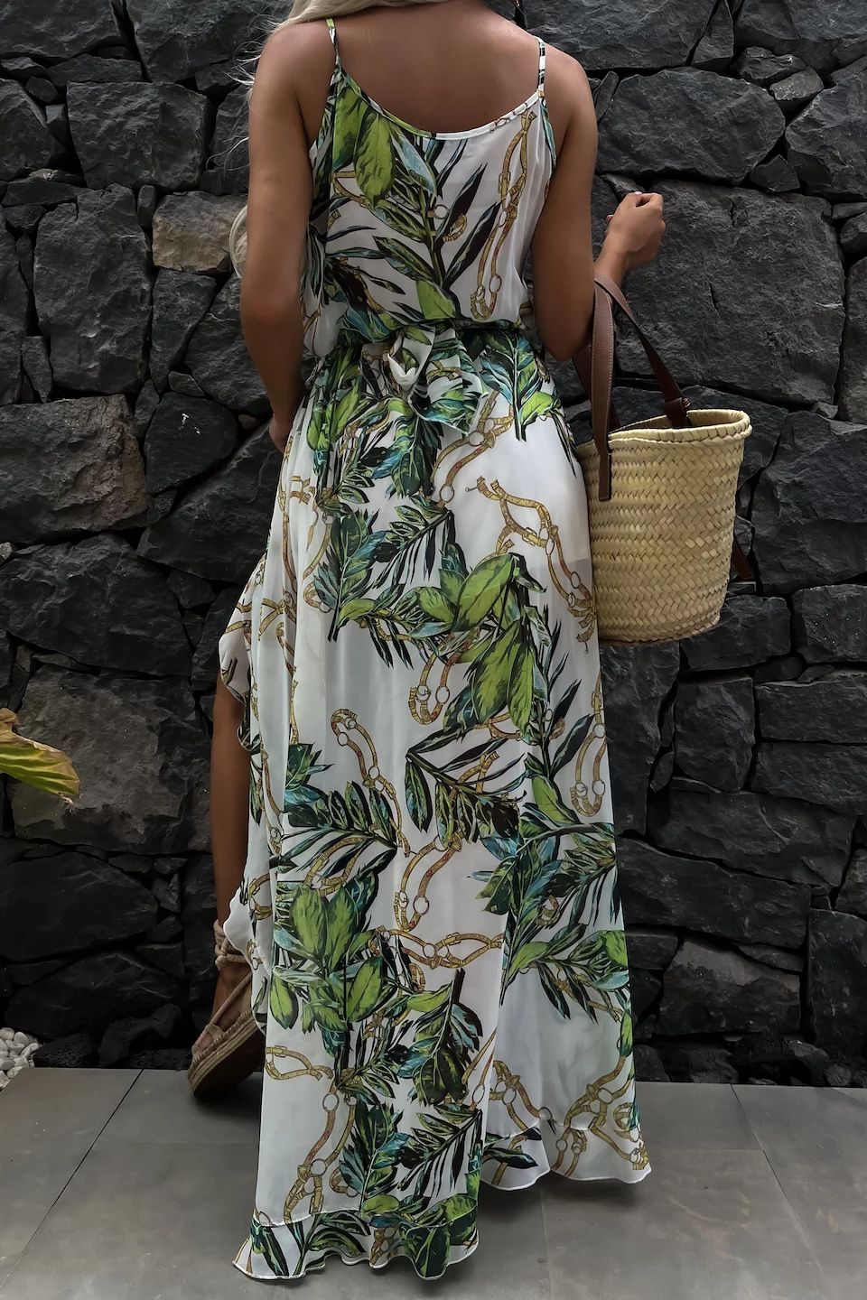 Kimberly Green Chiffon Leaf Print Dress sold by Va Va Voom product image thumbnail 2