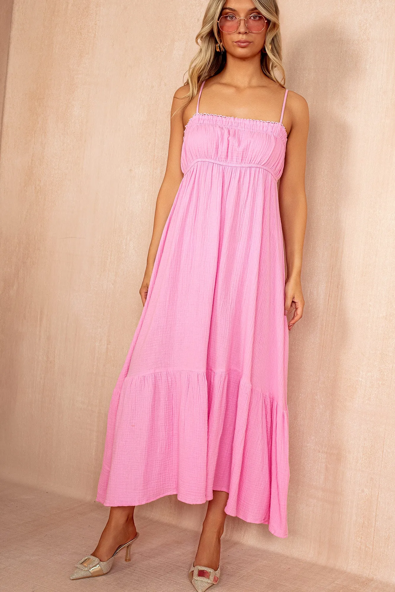 Tessa Pink Cotton Cami Dress sold by Va Va Voom