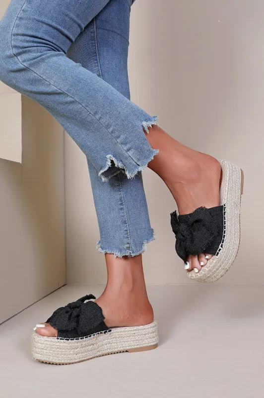 Quinta Black Espadrille Flatform Sliders sold by Va Va Voom