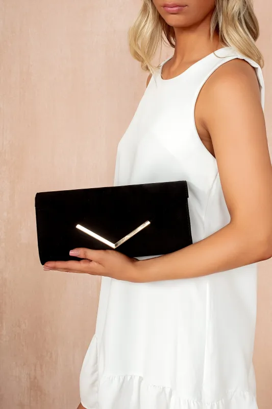 Callie Black Suedette Detachable Chain Bag sold by Va Va Voom