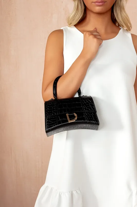 Aria Black PU Croc Detachable Chain Bag sold by Va Va Voom