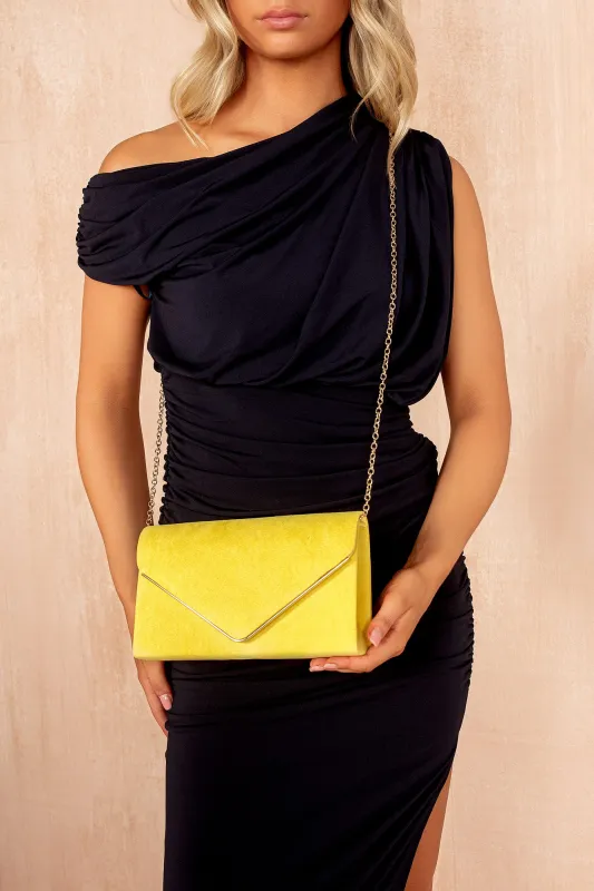 Pamela Yellow Suedette Detachable Chain Bag sold by Va Va Voom