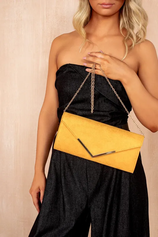 Callie Mustard Suedette Detachable Chain Bag sold by Vavavoom