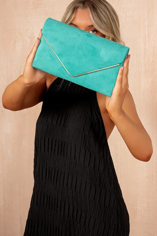 Pamela Turquoise Suedette Detachable Chain Bag sold by Va Va Voom