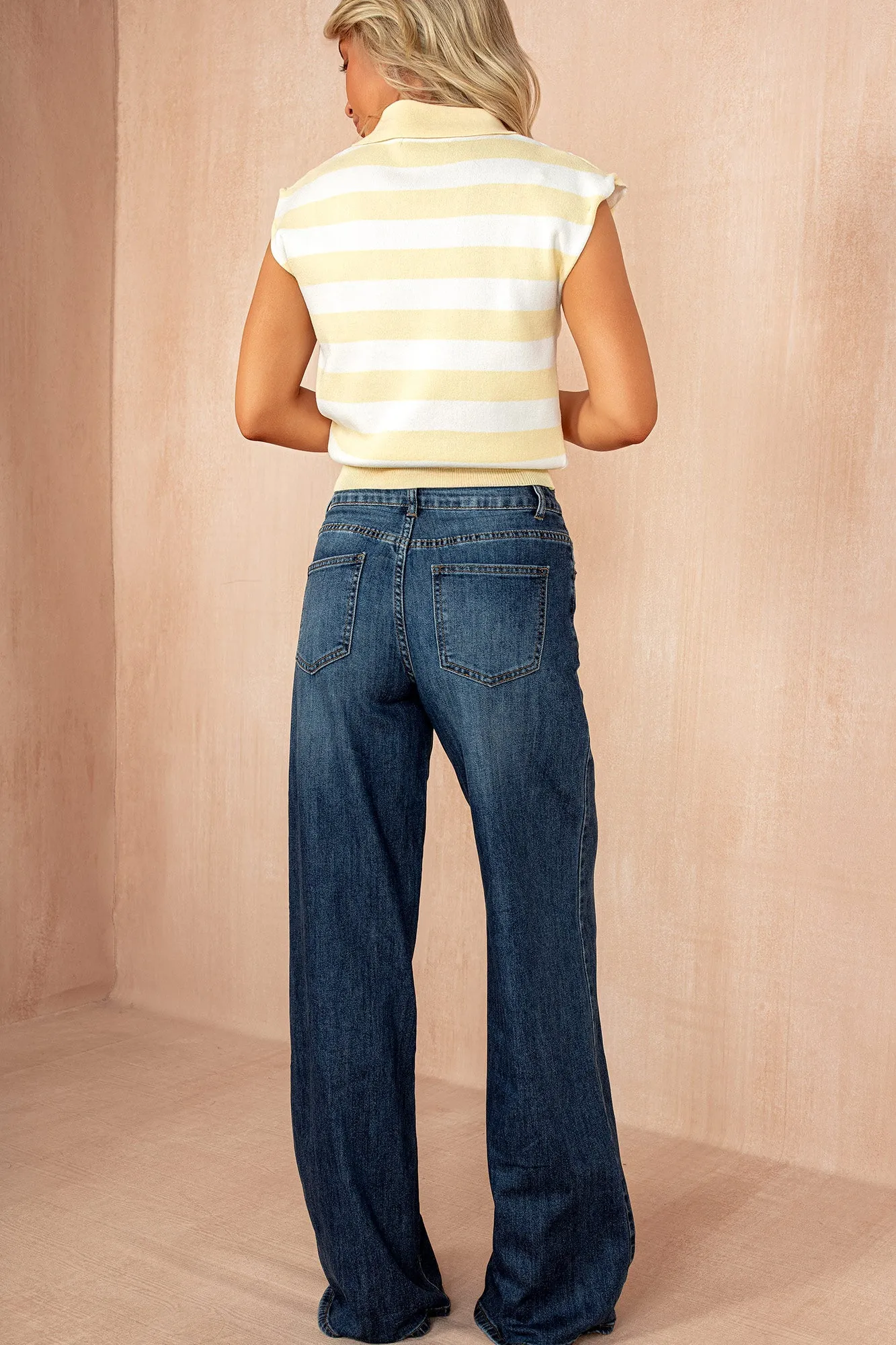 Lainey Lemon Knit Stripe Collar Top sold by Va Va Voom product image thumbnail 3