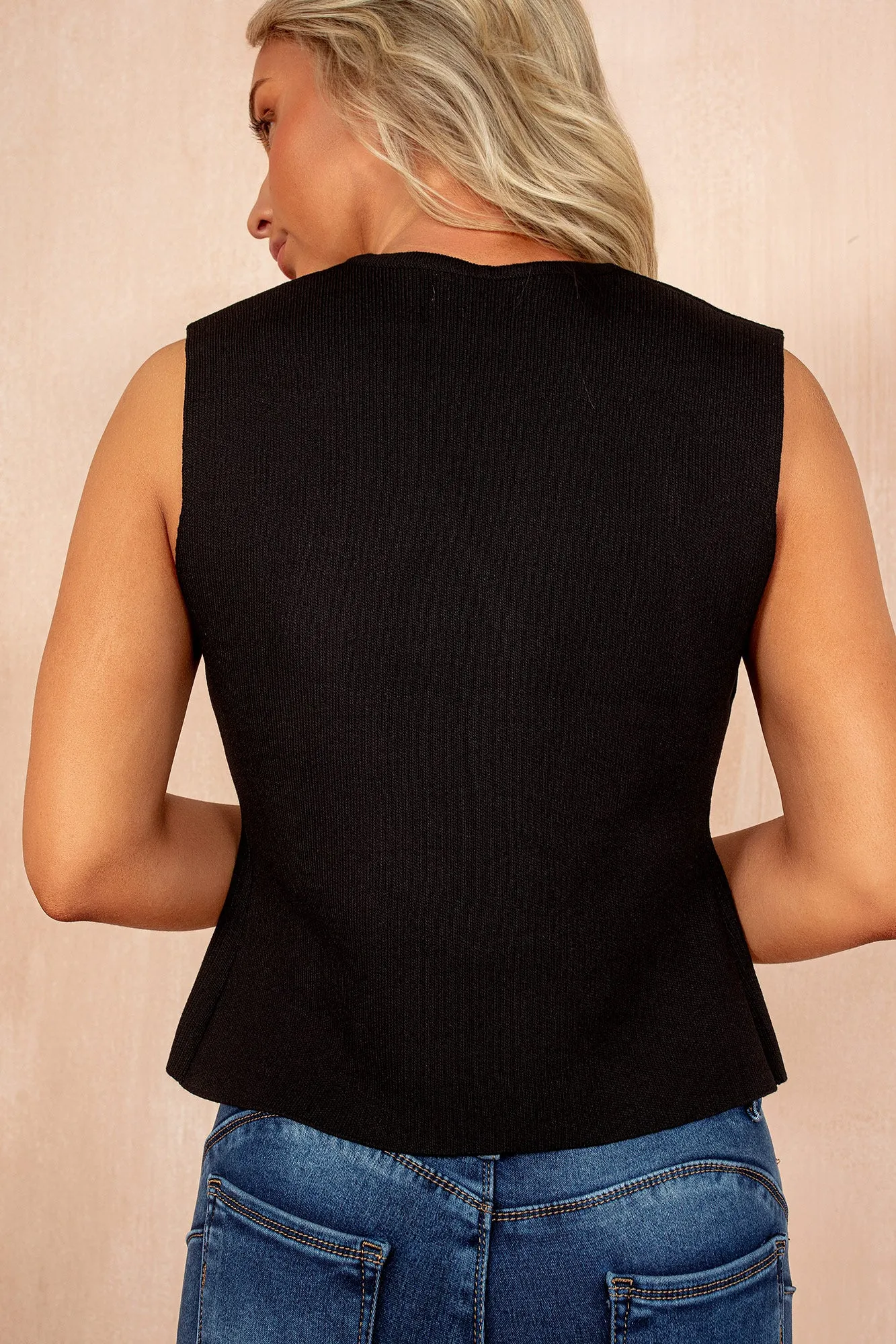 Haylie Black Knit Button Front Top sold by Va Va Voom product image thumbnail 4