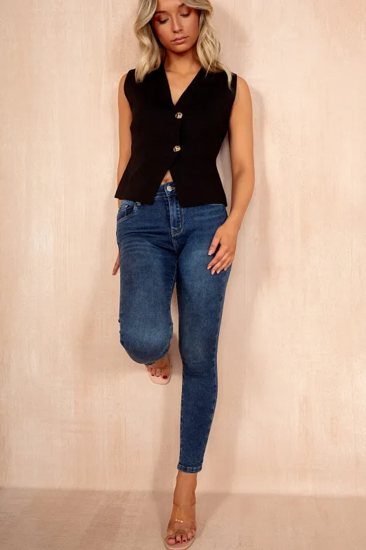 Haylie Black Knit Button Front Top sold by Va Va Voom